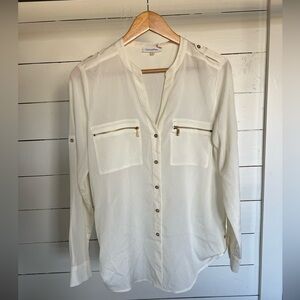 Calvin Klein Women's Cream Button-Down Shirt